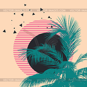 Palm tree tops and geometric shapes - vector clipart / vector image