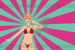 Blond girl in leopard bikini - vector image