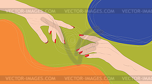 Caucasian hand with red nails poster - vector image