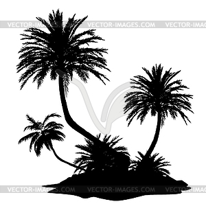 Palm trees on island silhouette - vector clipart