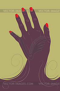 Силуэт руки с красными ногтями и завитками - клипарт в векторе / векторное изображение