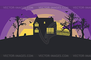 House near spooky tree silhouette - vector EPS clipart