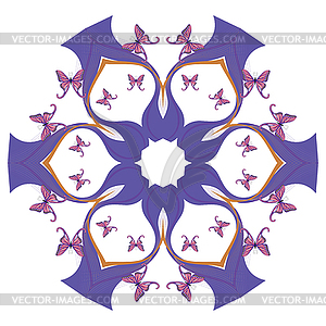 Floral circular ornament with butterfly - vector image