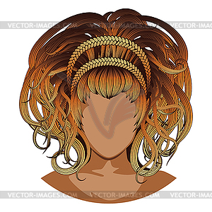 Messy female hairstyle with braid - vector clipart