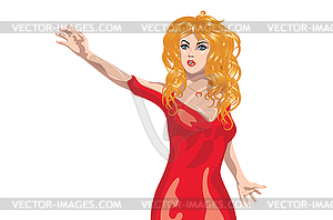 Blond in red dress - vector clipart