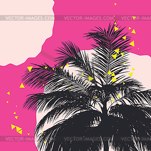 Palm tree tops and geometric shapes - color vector clipart