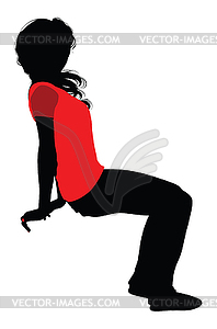 Girl in red shirt sit pose silhouette - vector EPS clipart