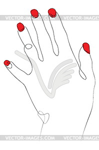Hand with red nails single line - vector image