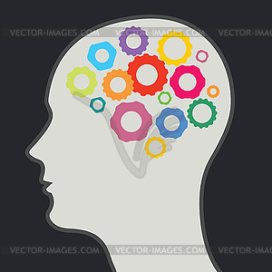 Head with colorful gears - vector EPS clipart