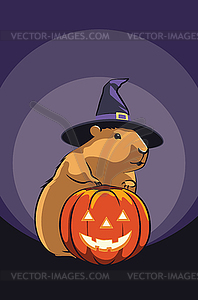 Guinea pig with Halloween pumpkin - royalty-free vector image