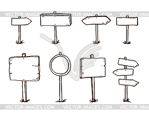 Doodle wood signs and arrows - vector image