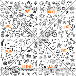 Mega doodle design elements set: travel, - vector clipart