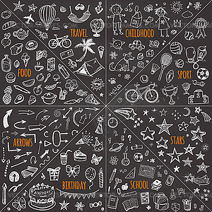 Mega doodle design elements set: travel, - color vector clipart