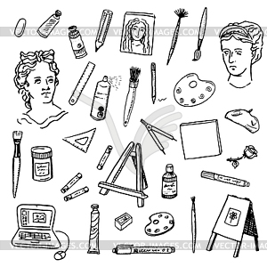 Doodle artist tools set - vector clipart