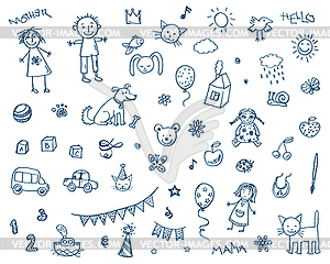 Doodle children drawing set - vector image