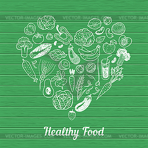 Healthy Food Background. fruits, vegetables and nut - vector image