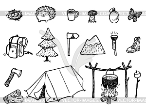 Camping Doodles - - vector image