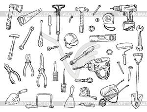 Set of construction tool sign and symbol doodles - vector image