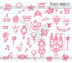 Set of princess sign and symbol doodles elements - vector image