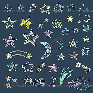 Doodle stars set - vector image