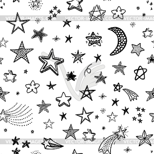 Бесшовные шаблон с Doodle Звезды - изображение в векторе / векторный клипарт