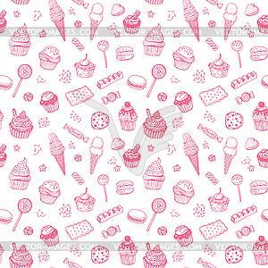 Sweets doodle seamless pattern with candies, - vector image