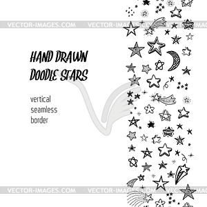 Doodle stars, vertical seamless border. Creative - vector clipart