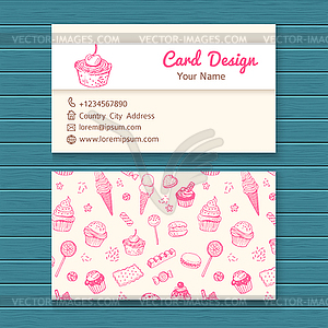 Business card template with sweets set - vector image