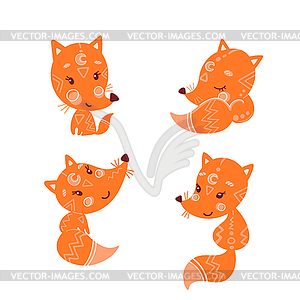 Cute simple little foxes, scandinavian print design - vector clipart