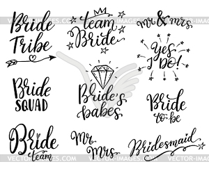 Team bride calligraphy lettering hen party, - vector clip art