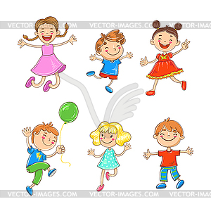 Happy Cartoon Kids Playing and Jumping - vector clipart / vector image