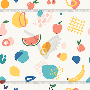 Seamless pattern with fruits and abstract shapes - vector image