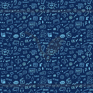 Social media sketch seamless doodle pattern - vector clipart