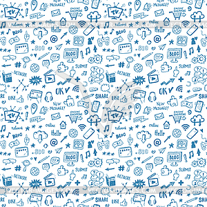 Kawaii gadgets social network seamless pattern. Doodles with