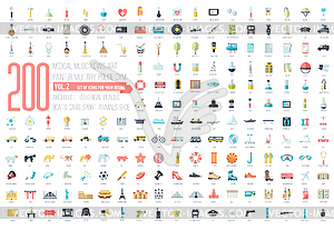 Flat big collection set icons of medical, army, war - vector image