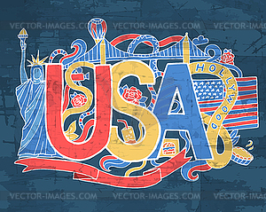 USA art abstract hand lettering and doodles element - vector clip art