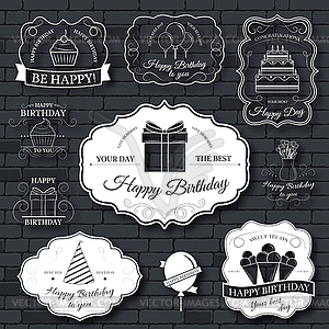 Happy birthday set label template of emblem - vector clipart