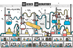 Retro set science experiment equipment in - vector image