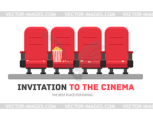 Invitation to movie in flat design background - vector clipart