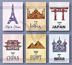 Set of art ornamental travel and architecture on - vector clip art