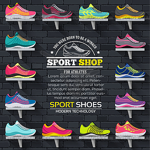 Big flat collection set of sneakers classic, - vector image