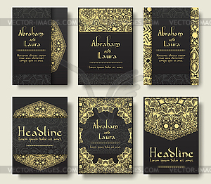 Set of flyer pages ornamental stylized gold concept - vector image