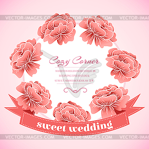 Retro flower circle with ribbon concept. design - vector clip art