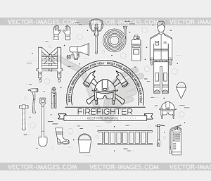 Flat firefighter uniform and first help equipment - vector image