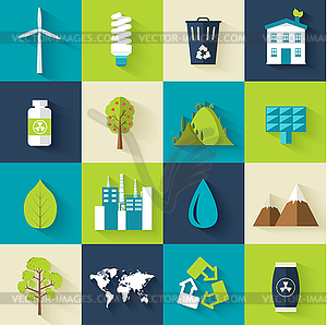 Set of ecology flat icons concept. eco template of - vector image