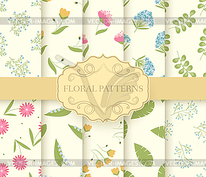 Collection set of floral seamless pattern. leaves, - royalty-free vector clipart