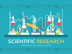 Scientific research in flat design background - vector clipart