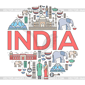 Country India travel vacation guide of goods, place - vector image