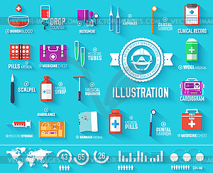 Big collection set of medical equipment icons with - vector clipart