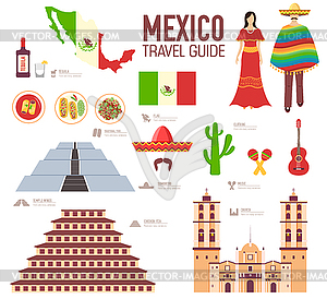 Country Mexico travel vacation guide of goods, - royalty-free vector clipart